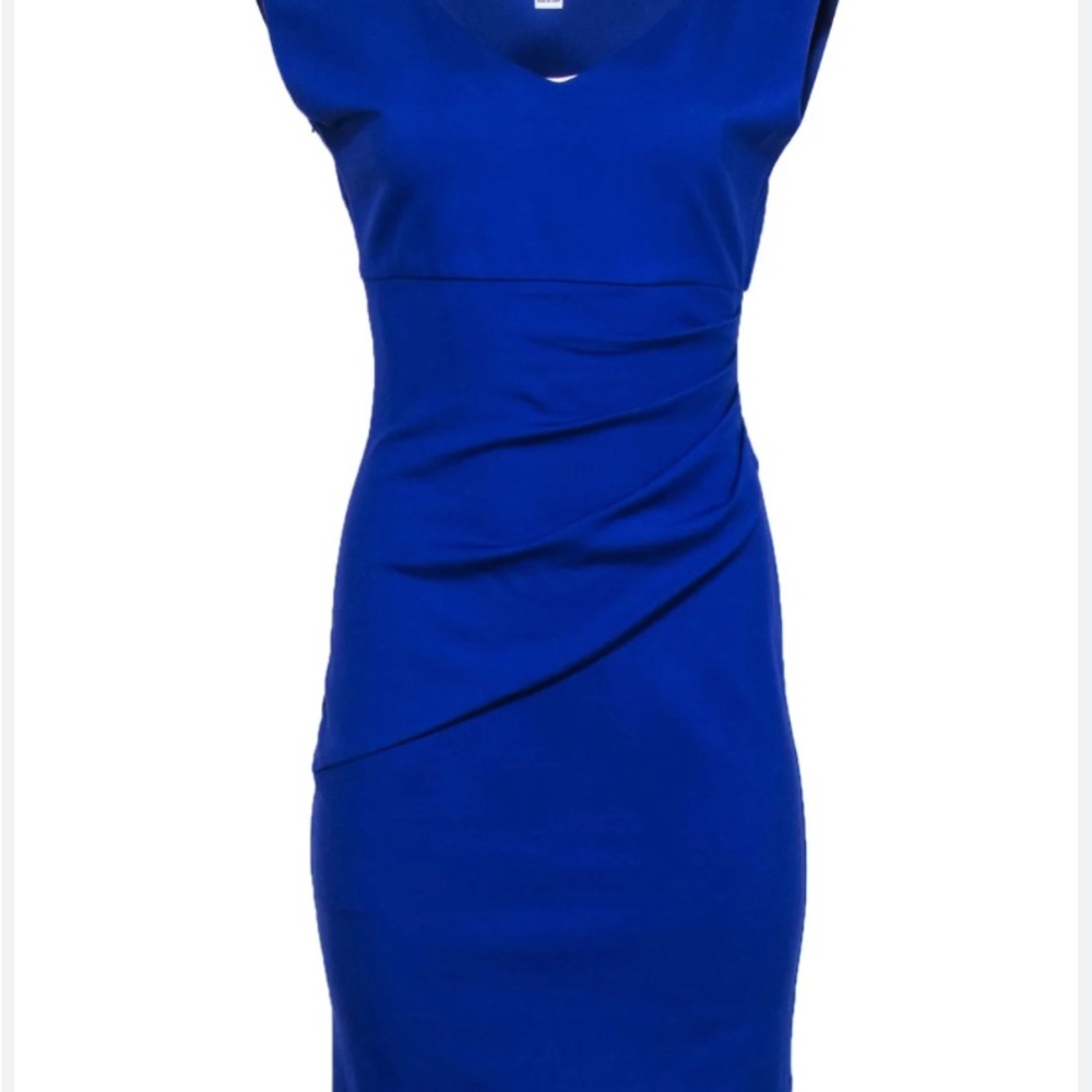 Diane Von Furstenberg Cobalt Blue Sheath Dress Ruched Waist Sz.2 - Picture 3 of 6